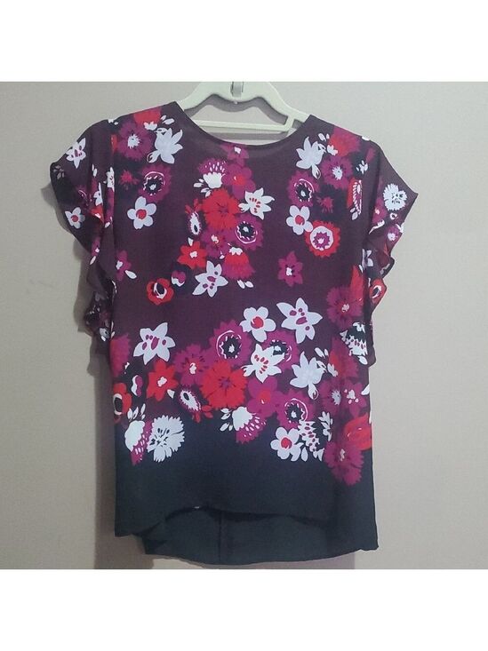 Ann Taylor Tops - Ann Taylor Floral Blouse - Burgundy and Pink Size Small